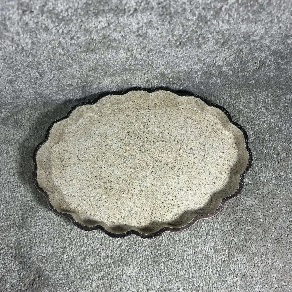 Vanity Tray Beige Scalloped Oval Speckled Faux Stone Home Decor